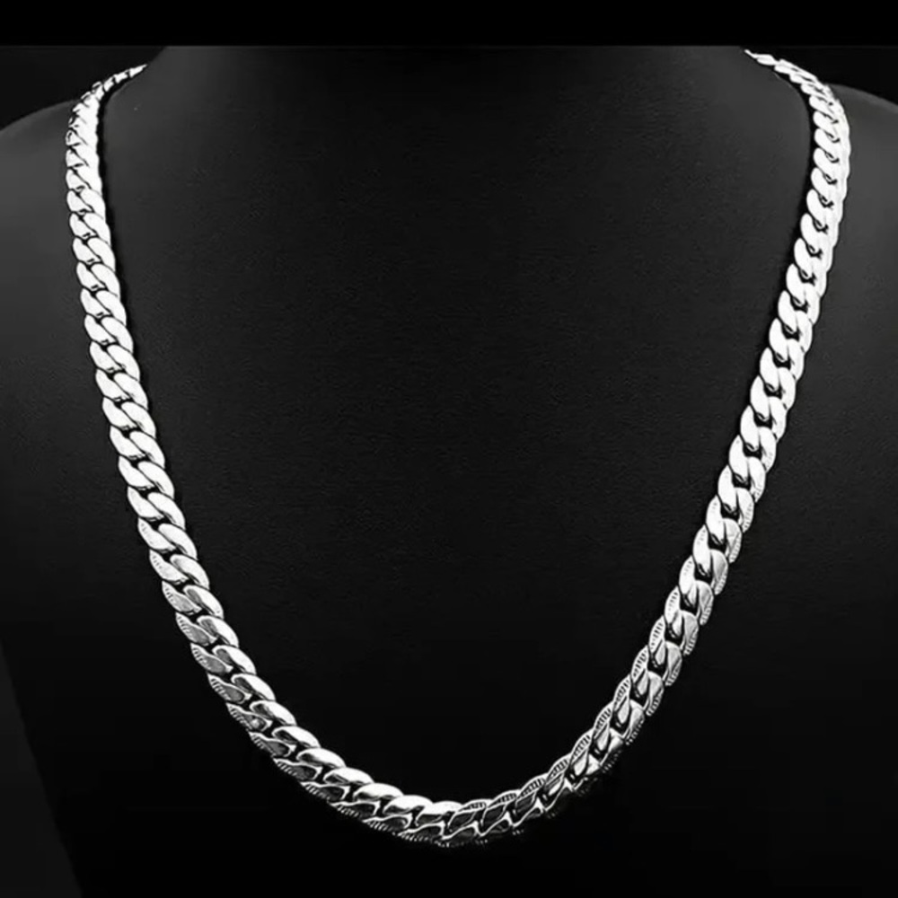 Men's Silver 316L Solid Stainless Steel 8MM Cuban Curb Chain 24” Necklace